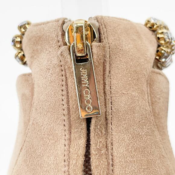 Jimmy Choo Lux 100 Beige Suede Crystal Embellished Vamp Heel Bootie size IT 40 - Picture 9 of 13